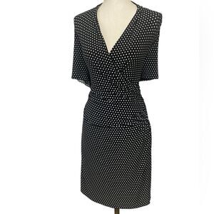 Norma Kamali Wm's Sz XXL Black/White Polka Dot Stretch V-Neck Faux Wrap Dress